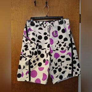 Volcom Black, Purple and White Board Shorts
